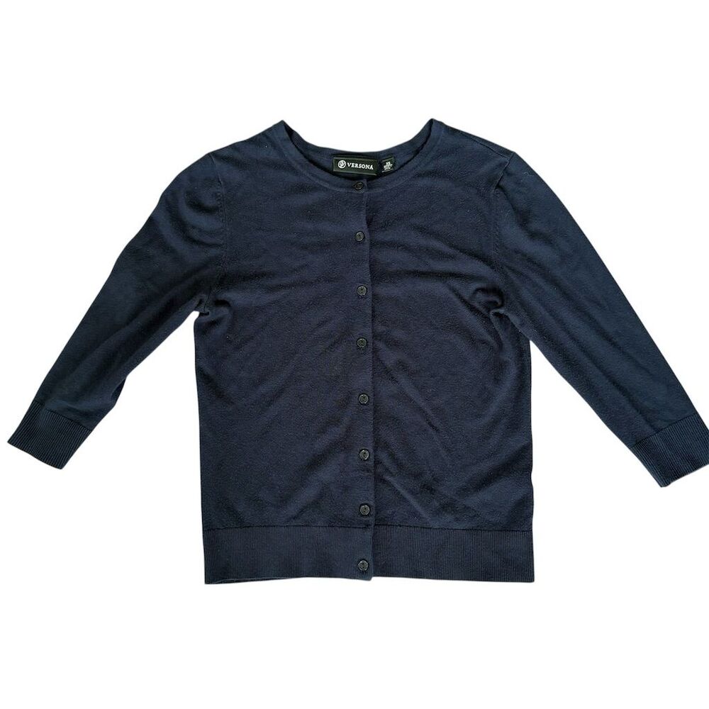 Versona Women's XS Navy Blue Cardigan Sweater 3/4 Sleeve‎ Casual Knit